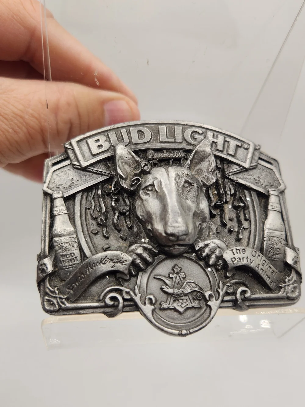Anheuser-Busch 1987 Vintage Bud Light Spuds Mackenzie Metal Belt Buckle